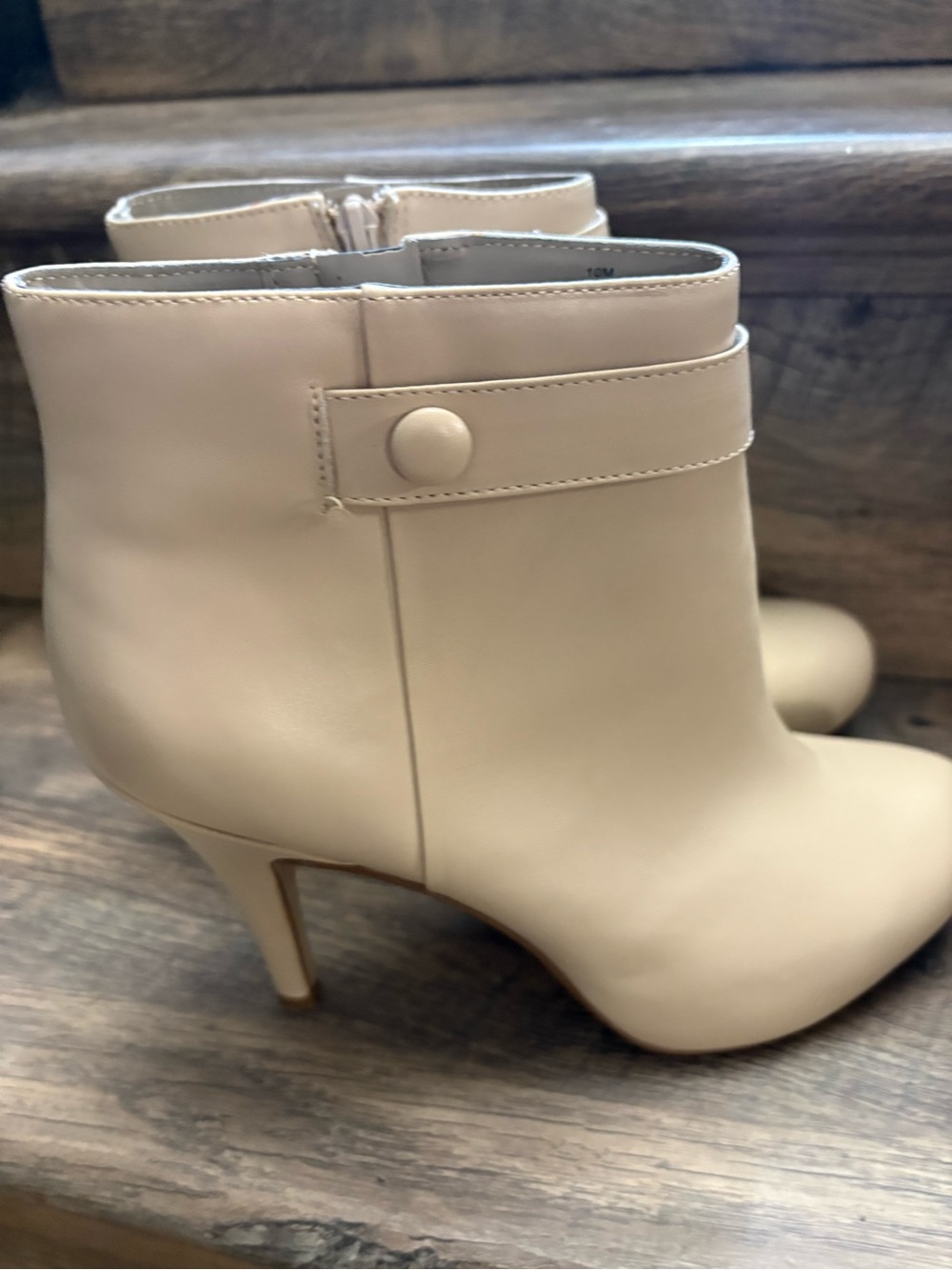 Nine West Cream Ankle Booties with Button Strap